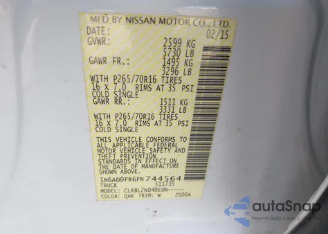 2015 Nissan Frontier Sv из США, поврежденный, VIN 1N6AD0FR6FN744564